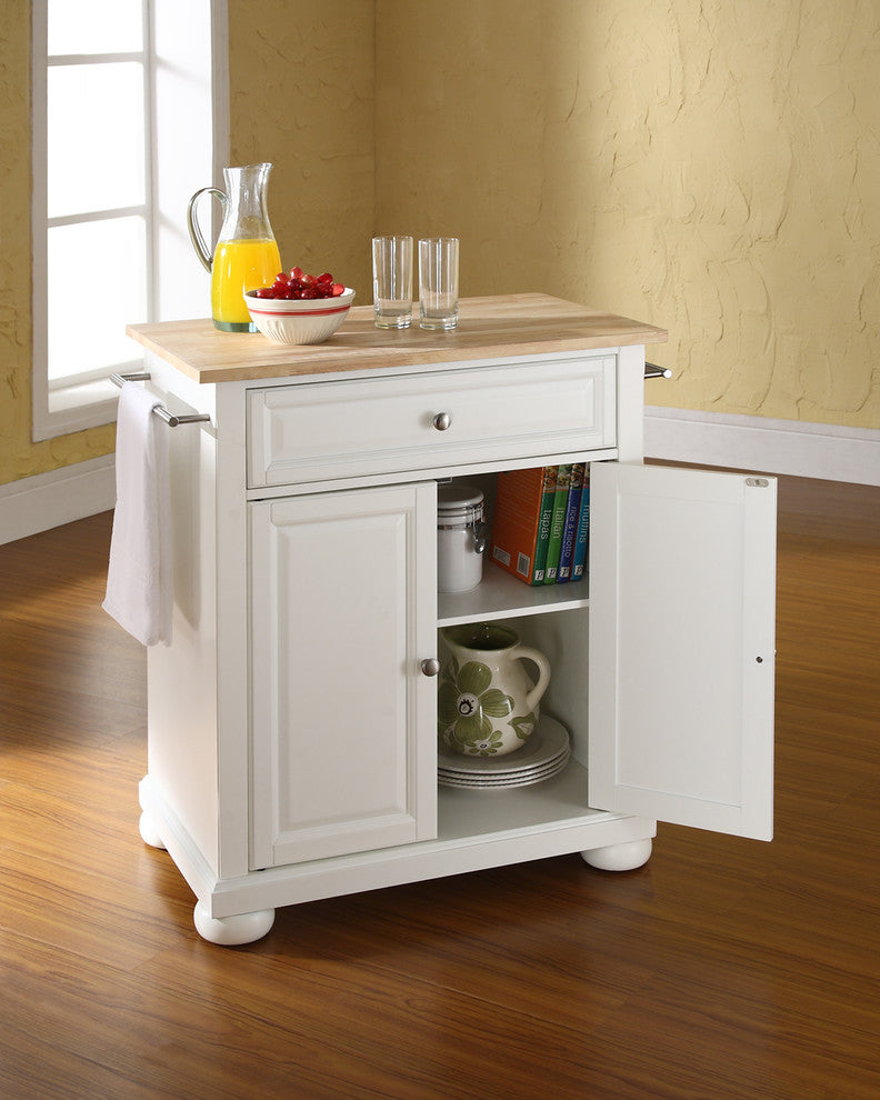 Crosley Furniture Alexandria Natural Wood Top Portable Kitchen Island in White