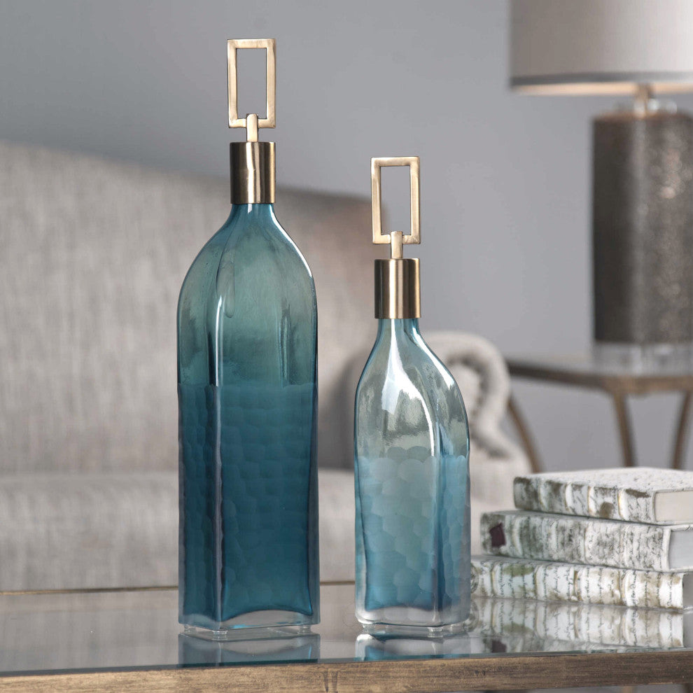 Uttermost Annabella Glass Bottles, Set of 2, Teal