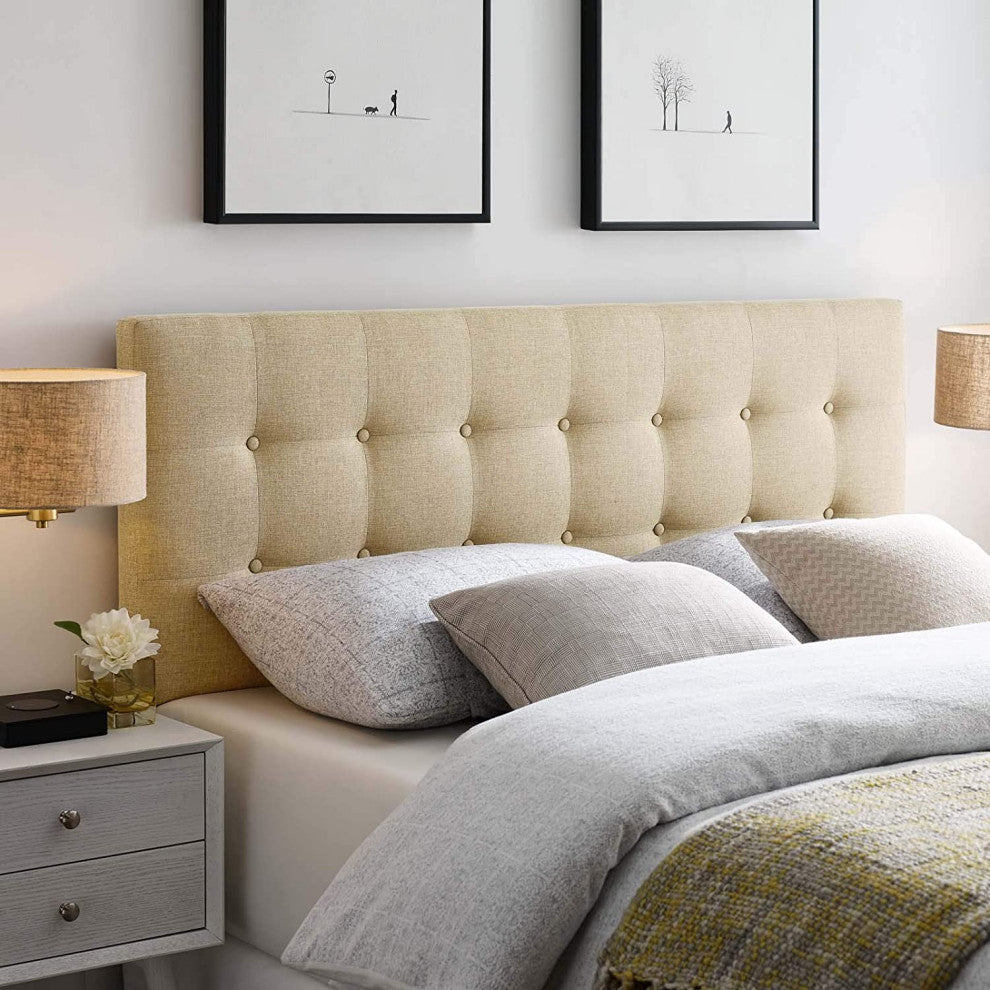 Modern and Contemporary Fabric Headboard, Beige, King