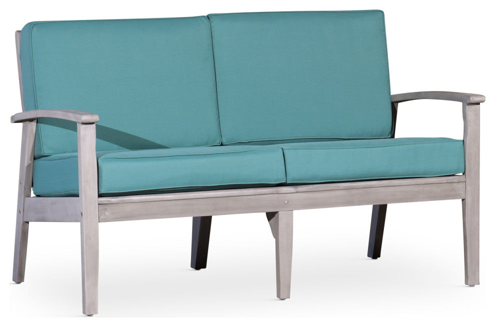 DTY Outdoor Living Longs Peak Eucalyptus Loveseat w/ Cushion, Silver Gray, Sage