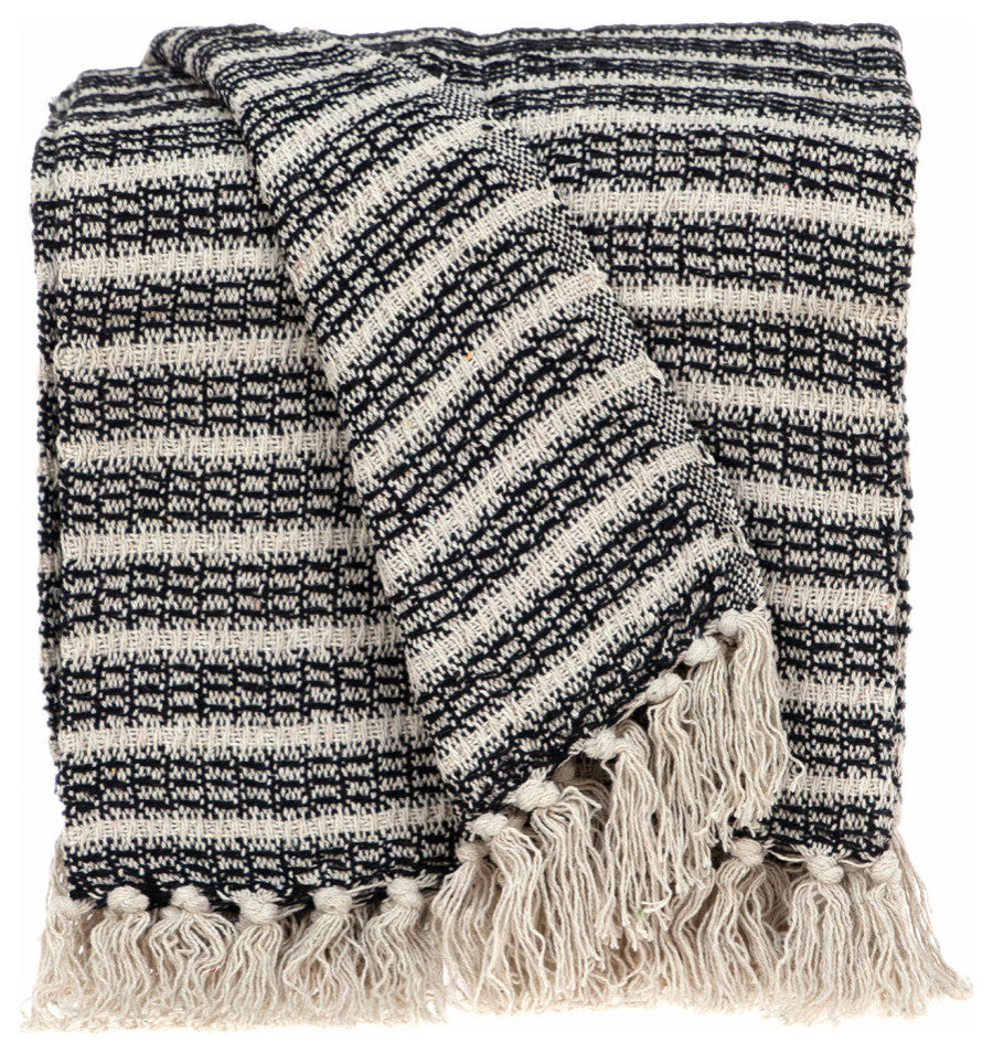 Black and Beige Striped Woven Handloom Throw Blanket