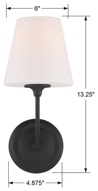 Sylvan 1 Light Wall Mount in Black Forged with White Glass