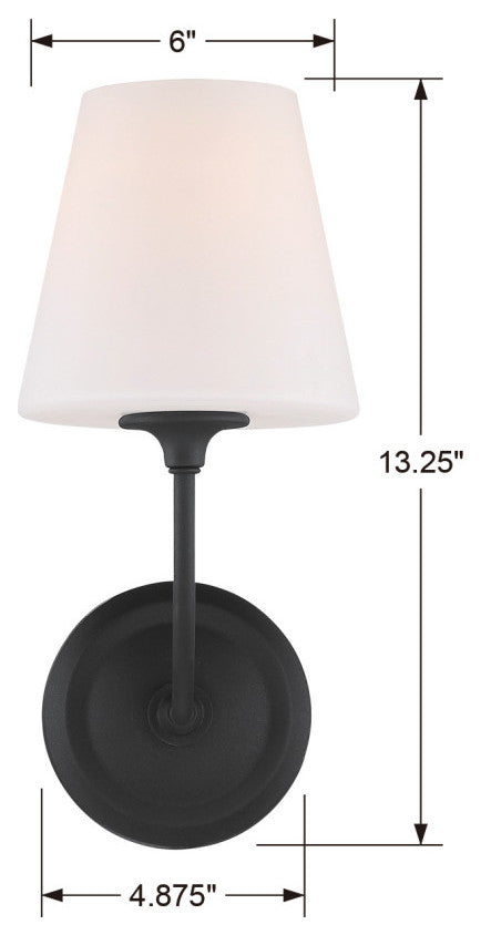 Sylvan 1 Light Wall Mount in Black Forged with White Glass