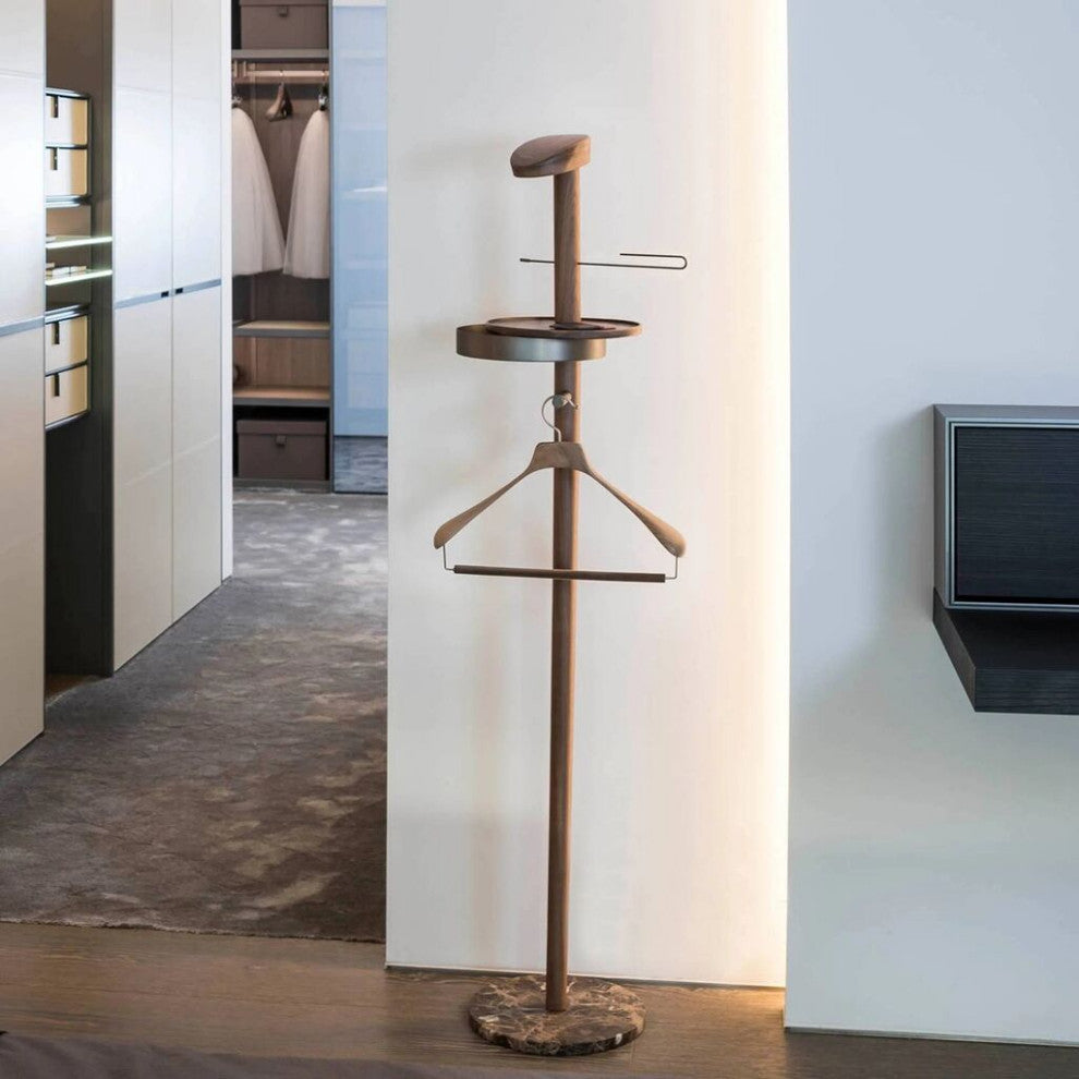Nomon Galan Men Valet Stand, Walnut Hanger, Natural Wood, Polished/Brass