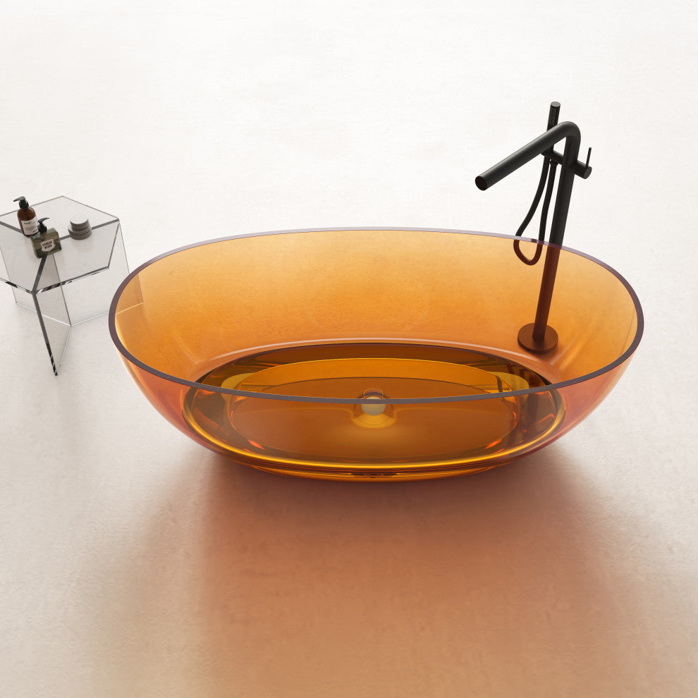 Vanity Art Freestanding Soaking Stone Resin Bathtub, Pure Resin Coffee, Small
