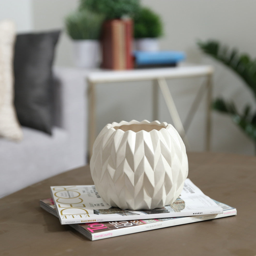Ceramic Vase, Matte White, 6.75"x6.75"x5.5"