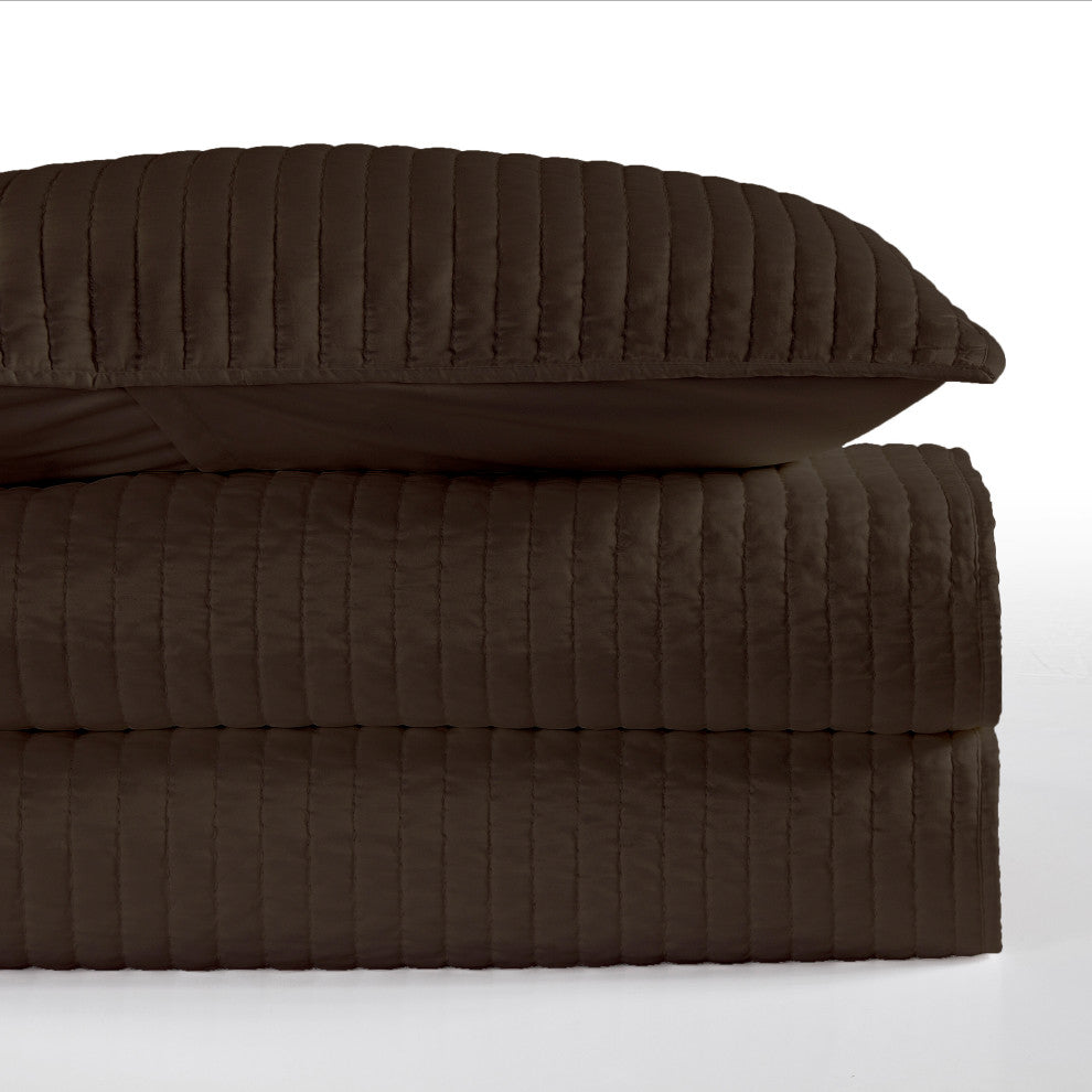 Satin Channel Quilt Set, 3 Piece, Brown, Full/Queen