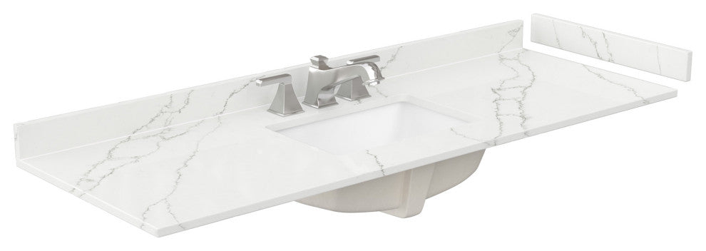 Elan 60" Single Vanity, White, Giotto Quartz Top, 3-Hole, Black Trim