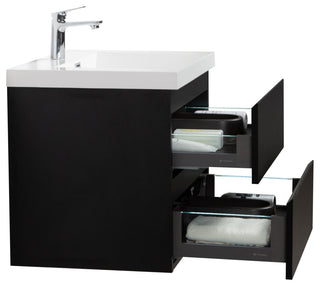 Aurora Wall Mount Vanity, White Acrylic Top, Matte Midnight Black, 30"