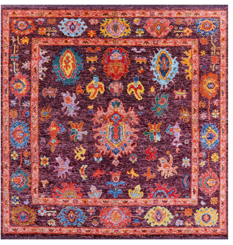 9' Square Hand-Knotted Turkish Oushak Wool Rug - Q16070