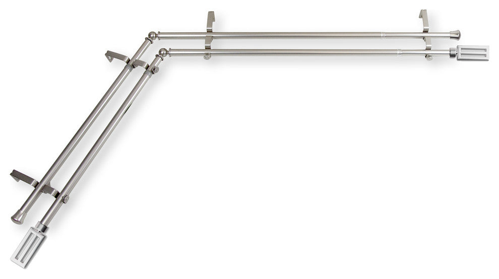 Mabel 13/16" Double Corner Window Curtain Rod, Satin Nickel, 66-120"