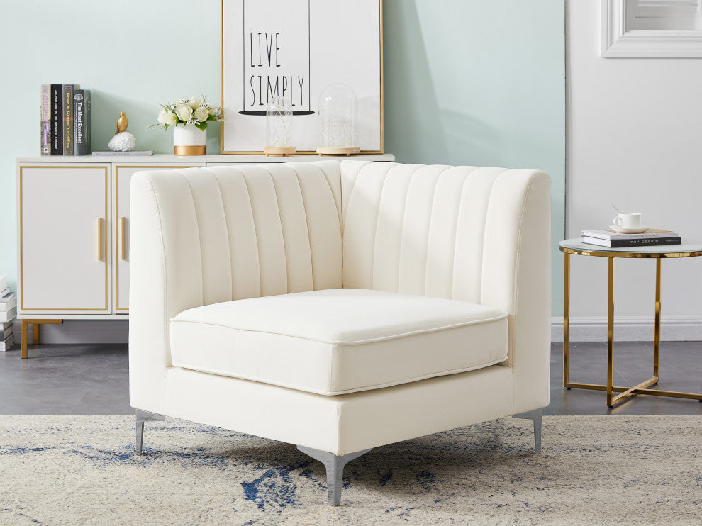 Alina Velvet Upholstered Modular Corner Chair, Cream