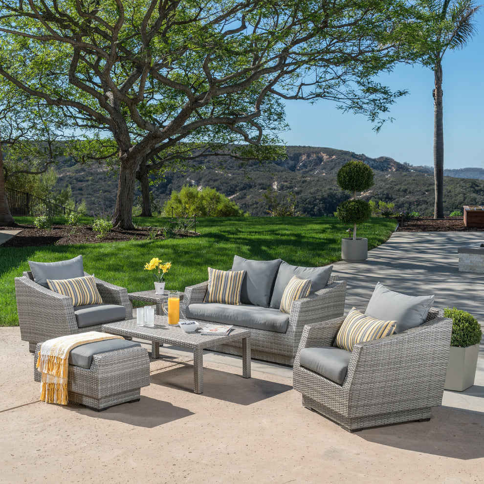 Cannes 6 Piece Sunbrella Outdoor Love and Club Seating Set, Charcoal Gray