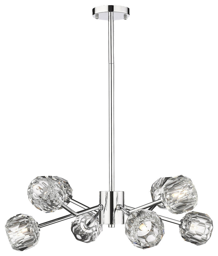 8-Light Chrome Iron Chandelier With Crystal Shades