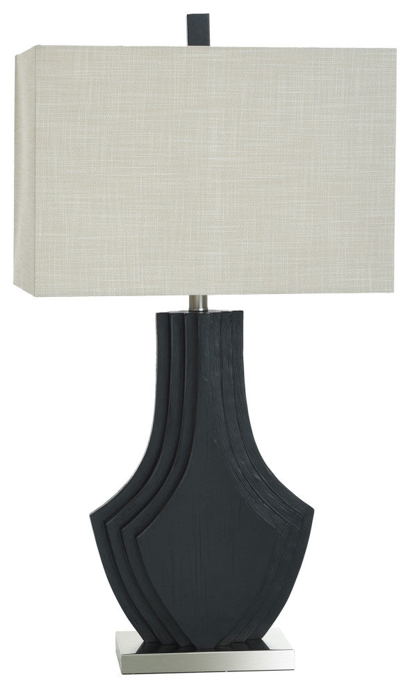 Black Layered Table Lamp Matte Black Finish on Polyresin Body Natural Shade