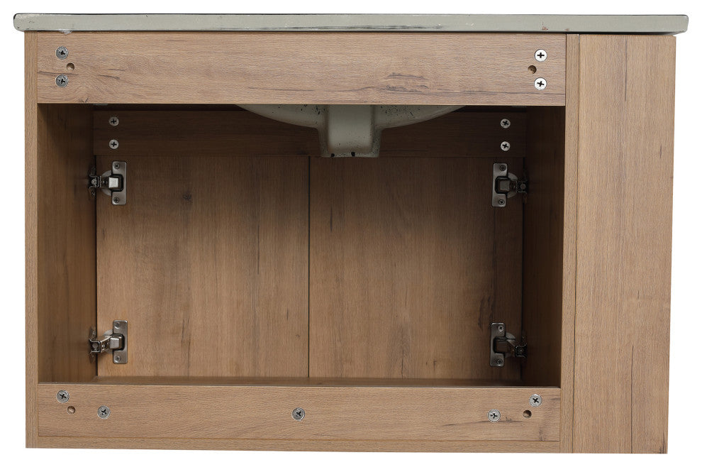 30 inch Wood Wall-Mounted Bathroom Vanity Set with Integrated Resin Sink, Imitative Oakï¼Œblack