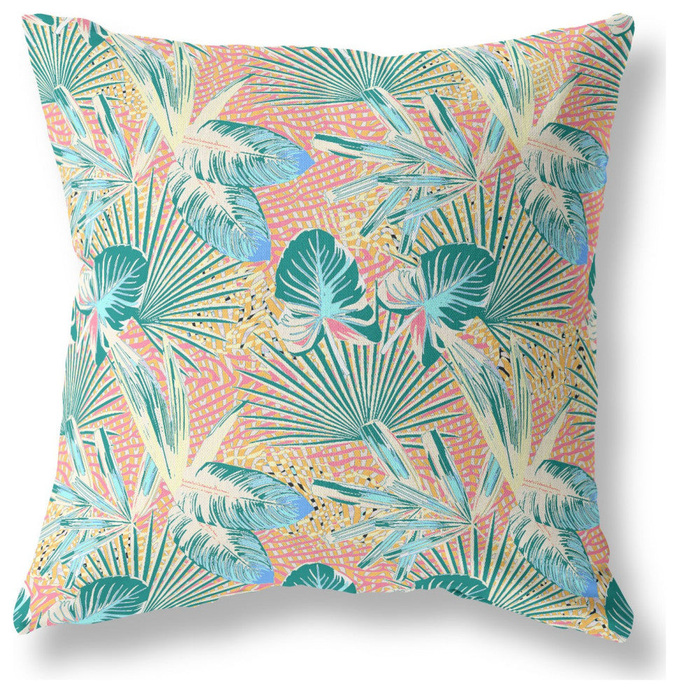 16" Blue Peach Tropical Indoor Outdoor Throw Pillow