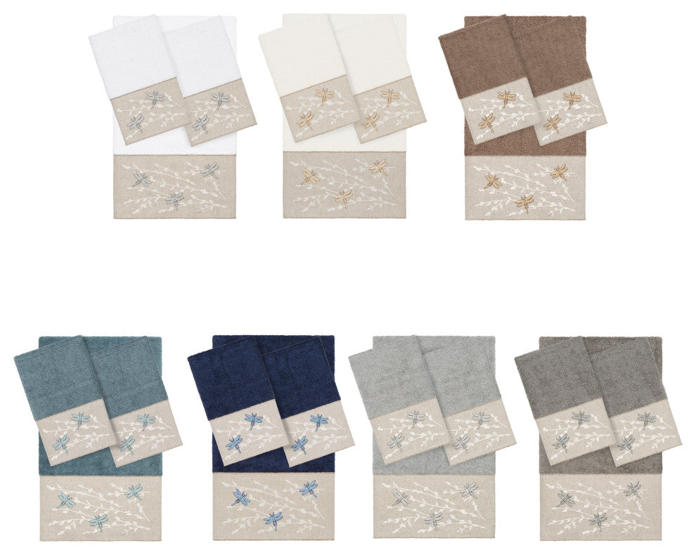 Linum Home Textiles Turkish Cotton Braelyn 3-Piece Embellished Towel Set, White