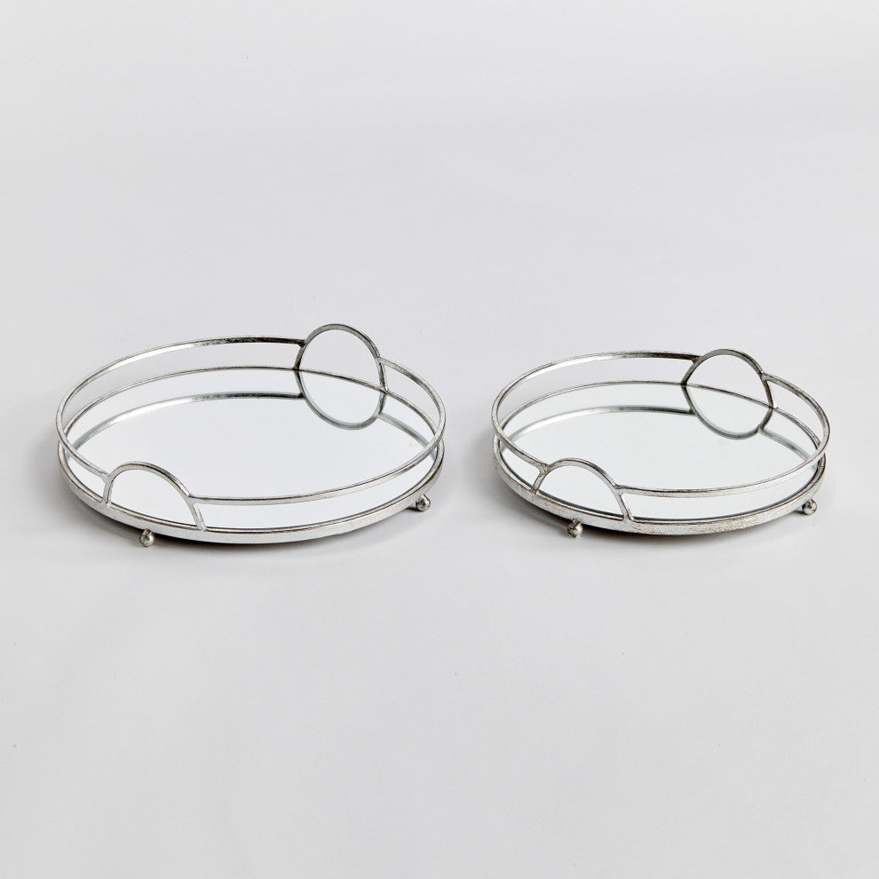 Hudson Mirrored Decor, Silver, Mirrored Trays