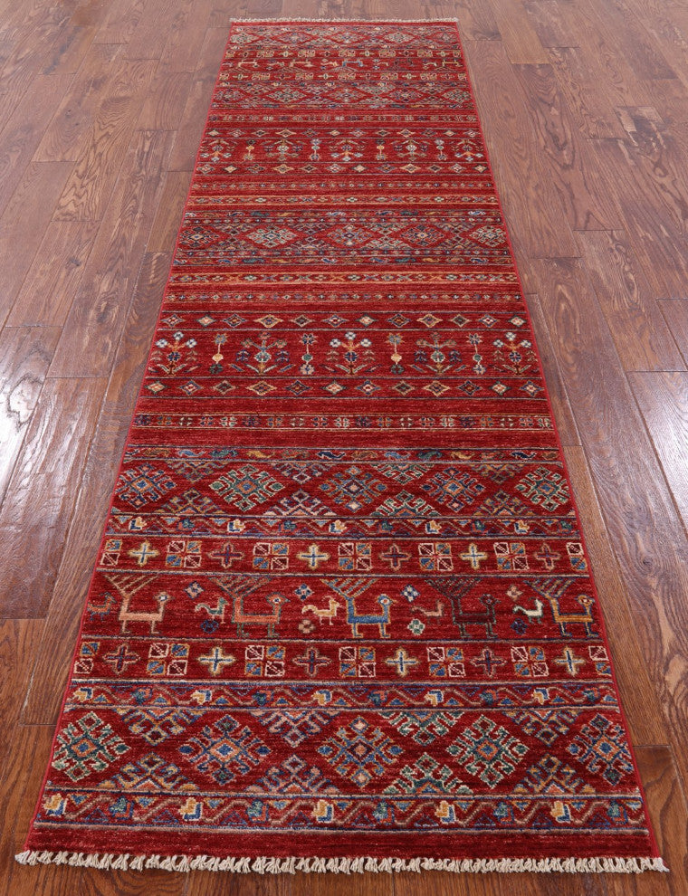 Runner Tribal Persian Gabbeh Hand-Knotted Rug 2' 7" X 9' 4" Q5394