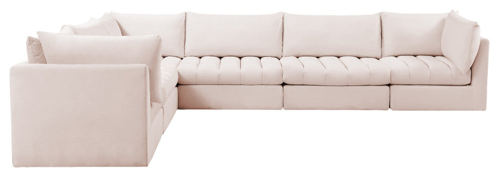 Jacob Velvet Upholstered 6-Piece L-Shaped Modular Sectional, Pink