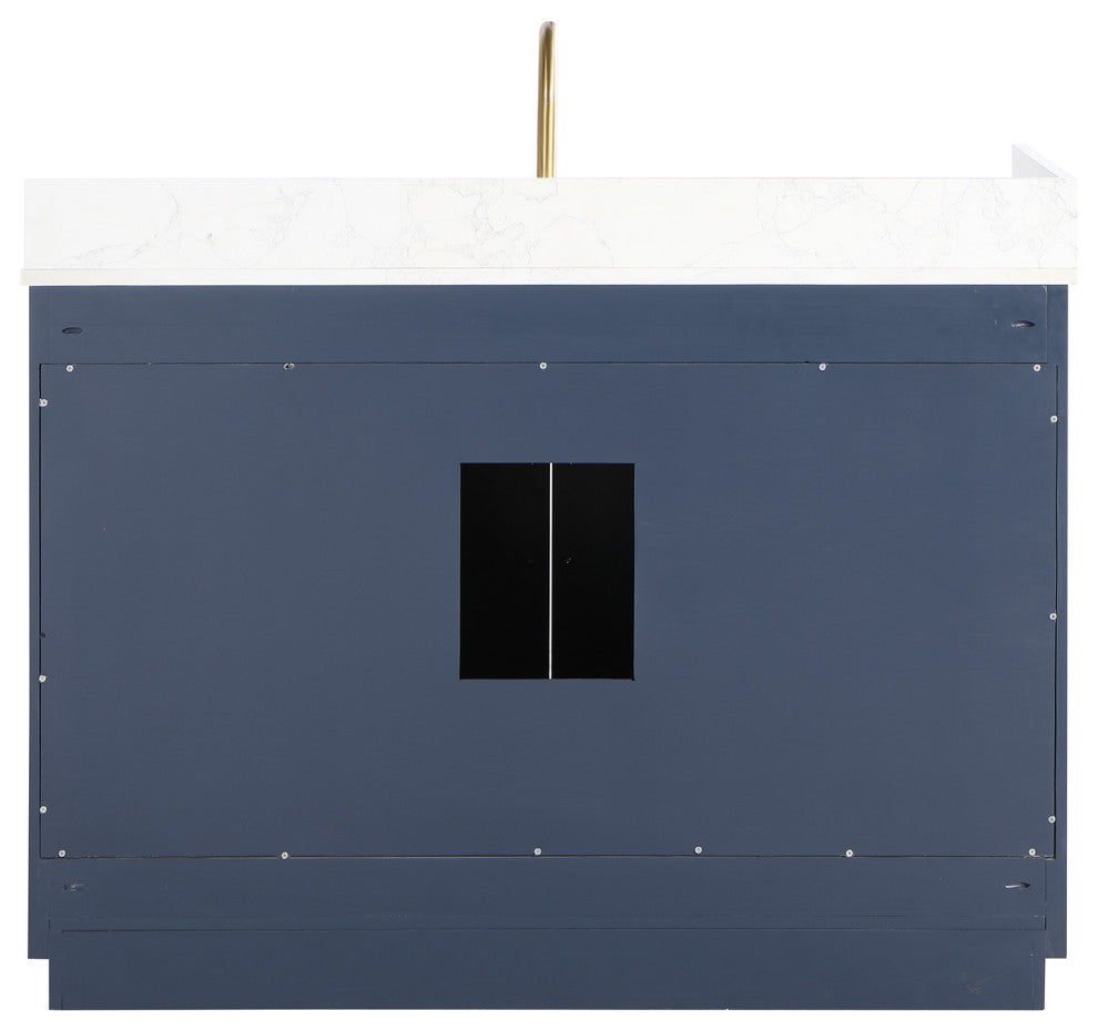 Gavino Vanity With Grain White Composite Stone Top, Royal Blue/Brushed Gold, 48", No Mirror