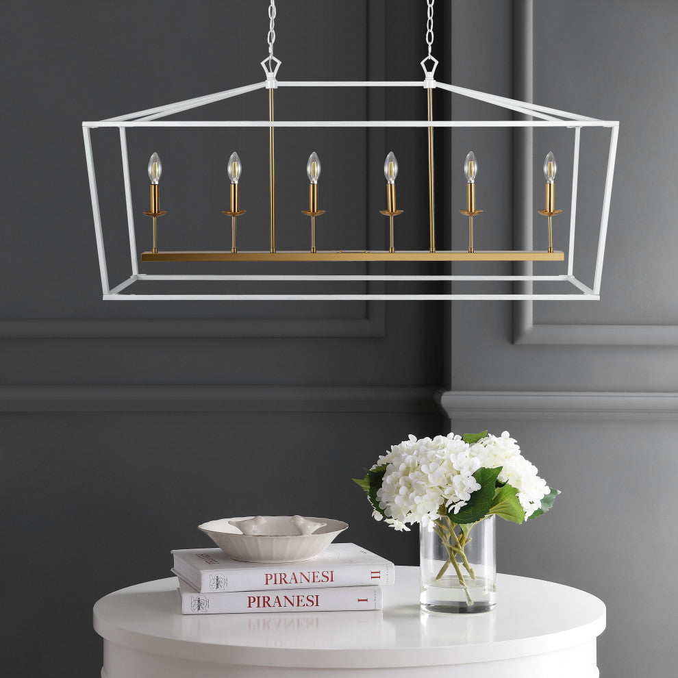 Pagoda Lantern Metal LED Pendant, White, Width: 49"