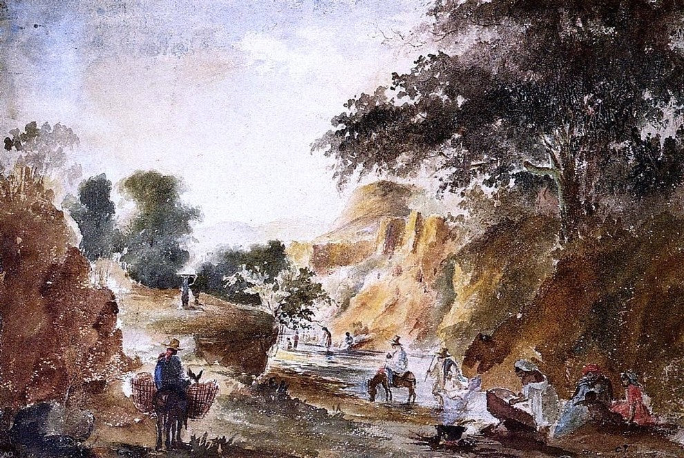 Camille Pissarro Landscape With Figures by a River Wall Decal Print