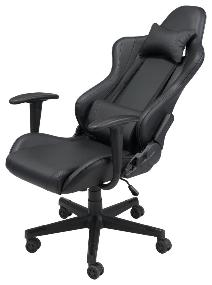 Computer Gaming Chair, Faux Vinyl Leather, Steel, Black, Home Business Office
