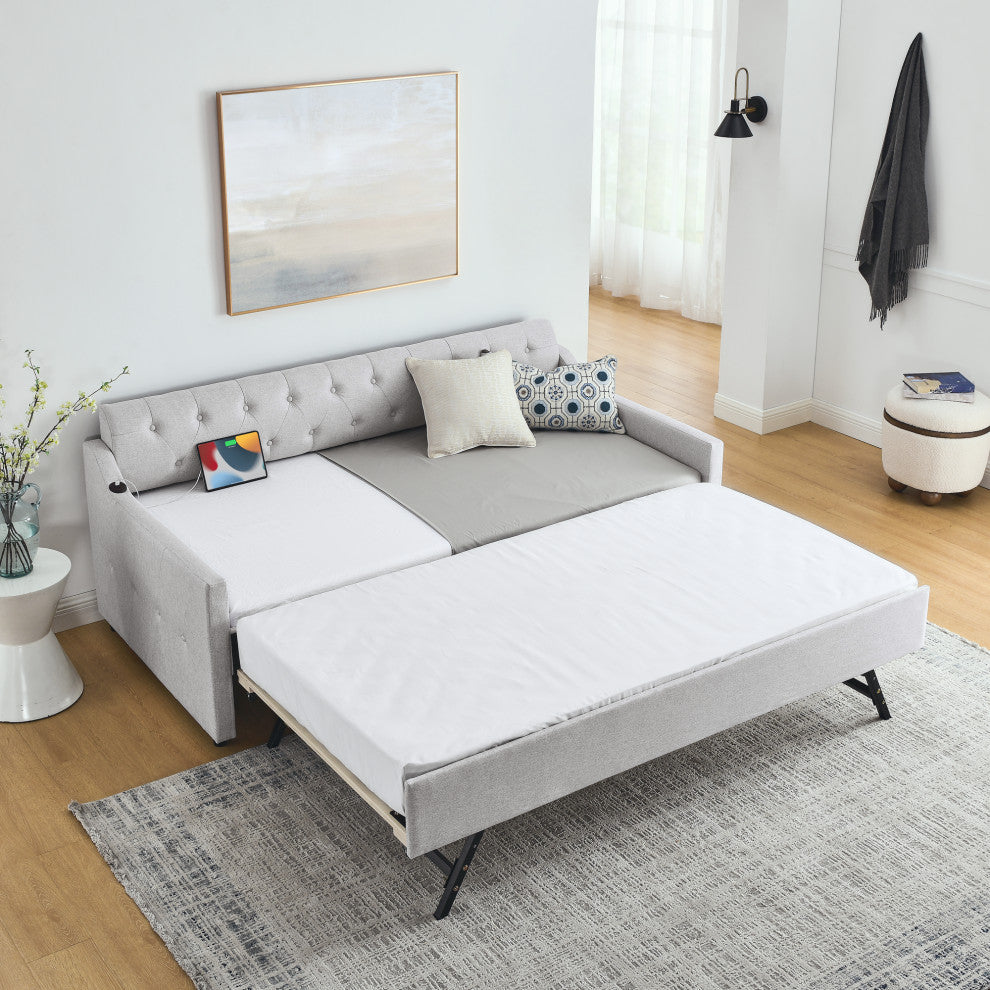 Gewnee Twin Size Upholstery DayBed with Twin Size Erectable Trundle