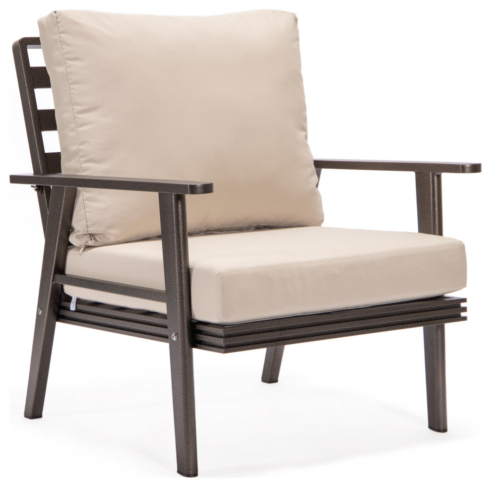 LeisureMod Walbrooke 3-Piece Patio Set With Brown Aluminum Frame and Cushions