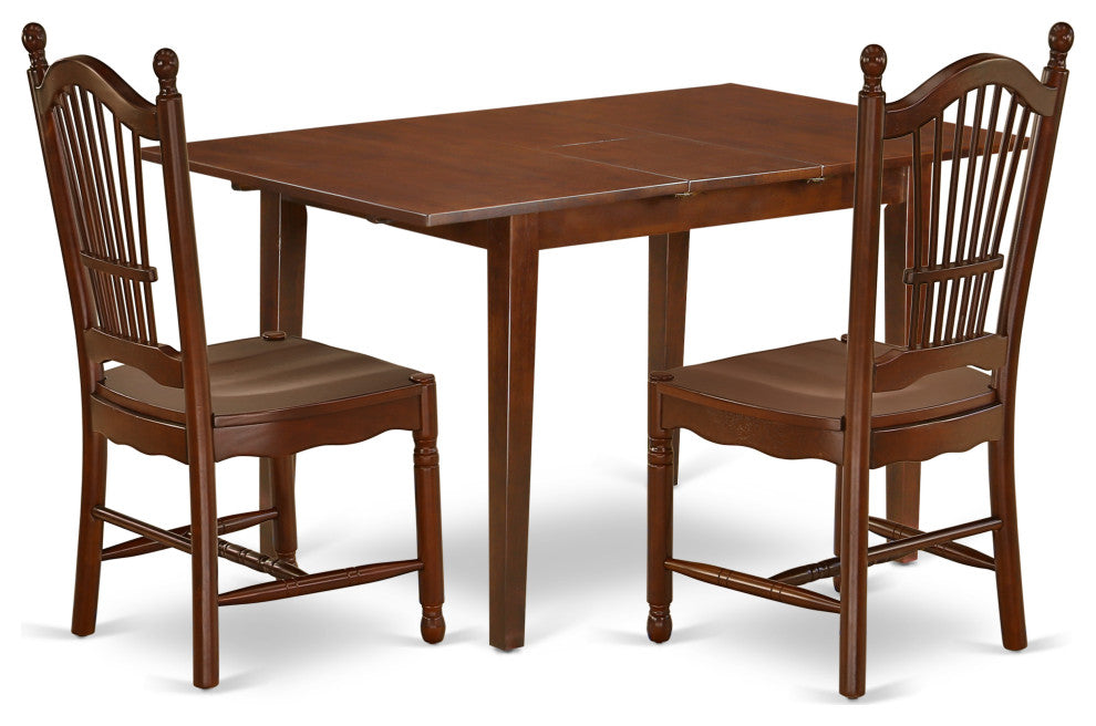 3Pc Rectangle 48/60" Table, 12 In Butterfly Leaf, Two Wood Seat Dining Chairs