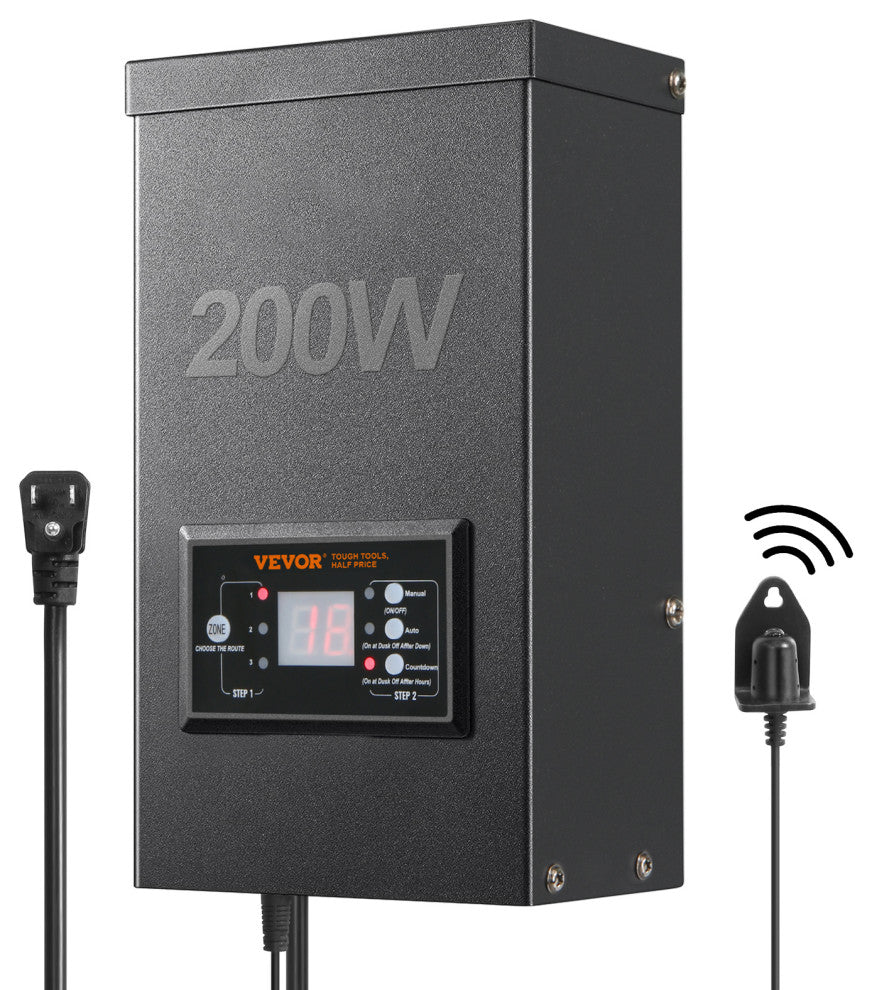 VEVOR 200W Low Voltage Landscape Transformer with Timer and Photocell Sensor
