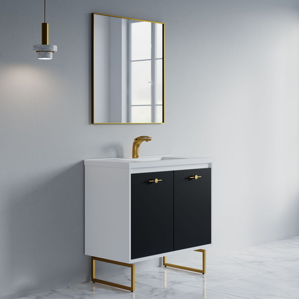 Dello 36" Single Bathroom Vanity Set With Rectangle Legs, Black