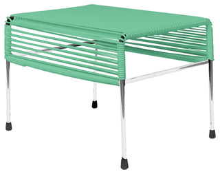 Atom Indoor/Outdoor Handmade Ottoman with Chrome Frame, Seafoam Weave
