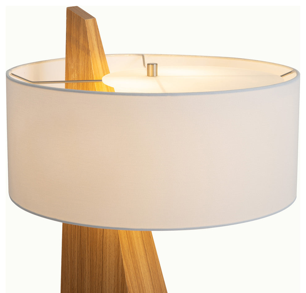 Obelisk Floor Lamp - Natural Ash Wood Finish, White Cotton-Linen Shade