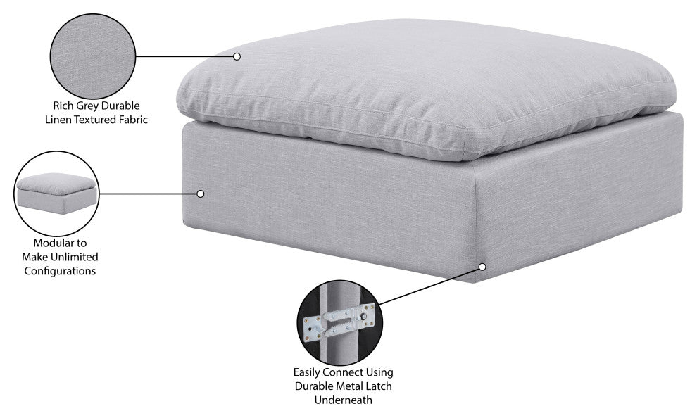 Indulge Upholstered Modular Chair, Grey, Down Stuffed Linen Textured Fabric, Ottoman