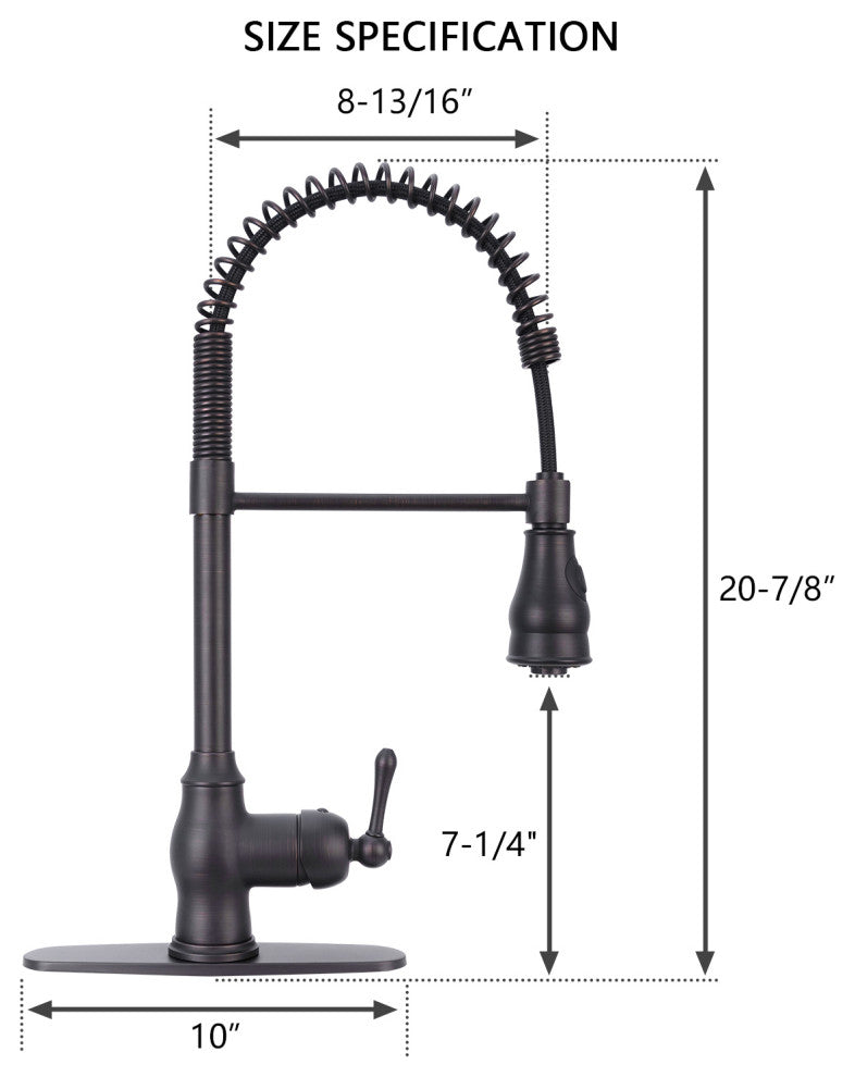 Copper Pre-Rinse Spring Kitchen Faucet with Pull Down Sprayer, Oil Rubbed Bronze