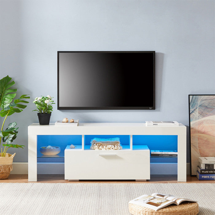 White morden tv stand with storage high glossy front media cabinet