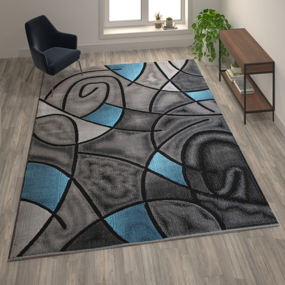 Angie Collection Rectangle 8' x 10' Abstract Area Rug, Blue