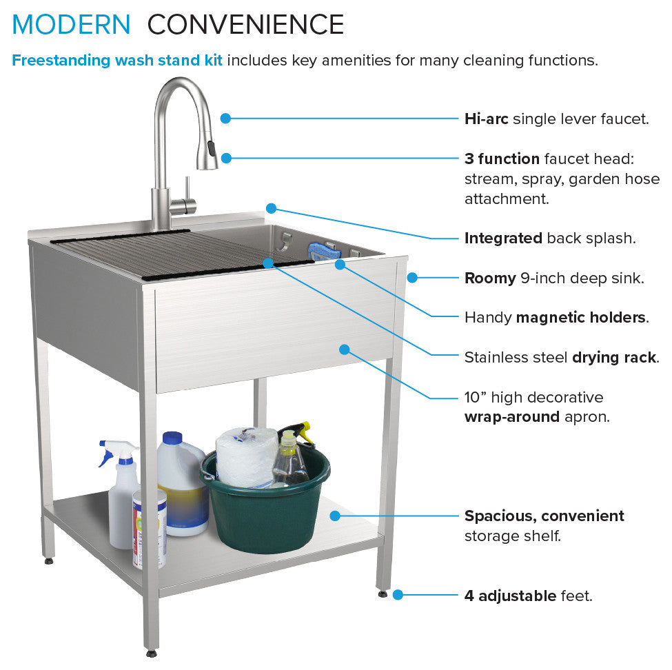 Transolid 24"x22"x35" Steel Laundry Sink Kit, Brushed