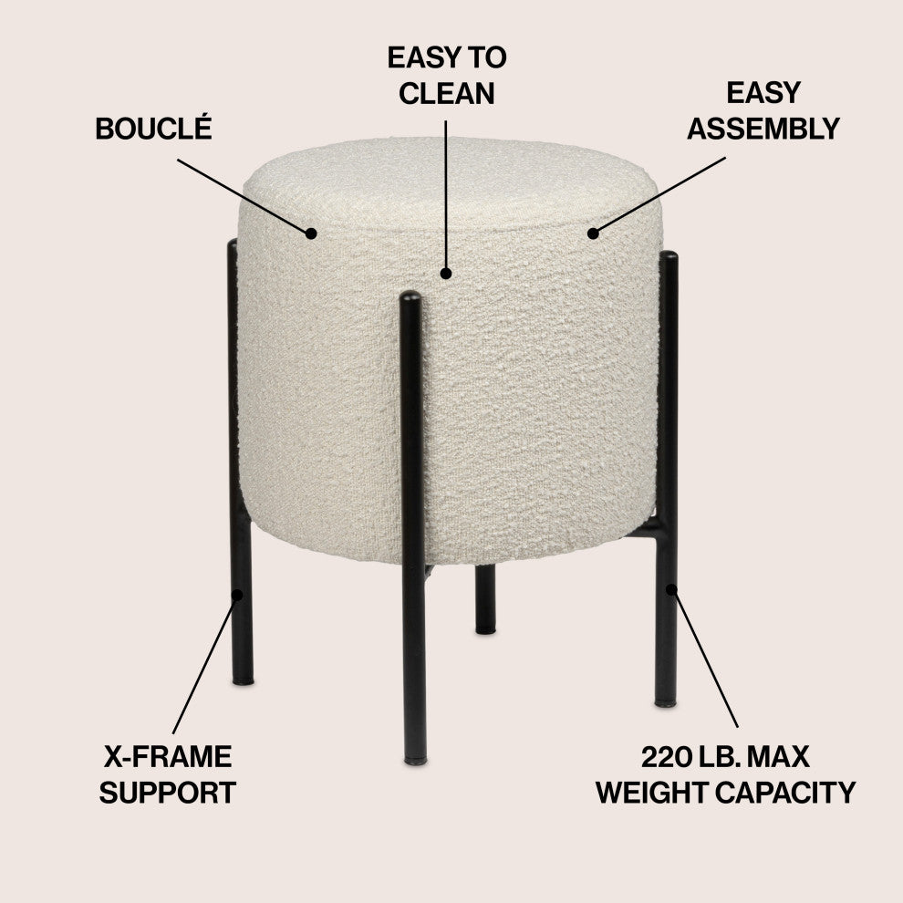 Silvia 18.5" Modern Minimalist Round Backless Metal Cushioned Vanity Stool