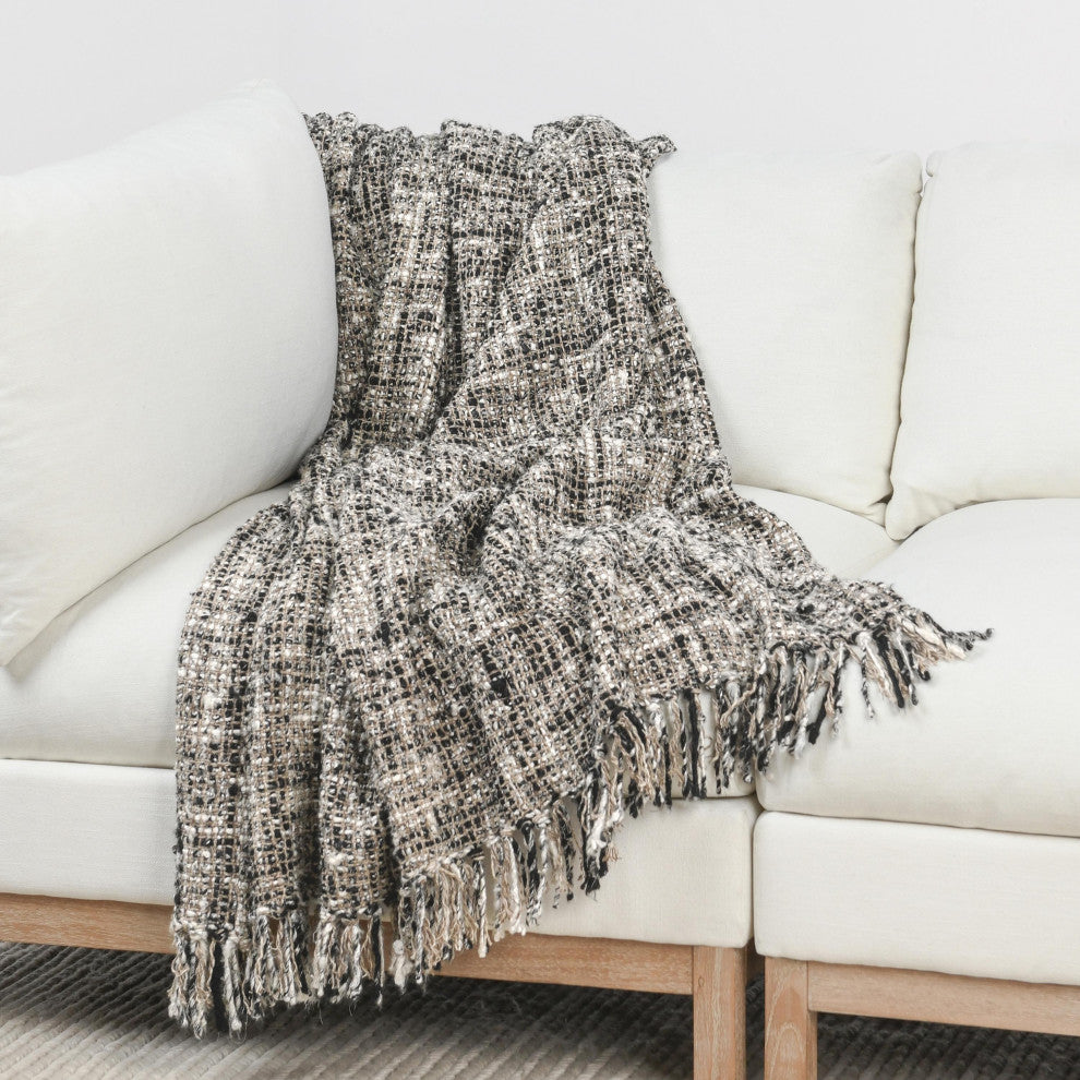 Porter Recycled Cotton Blend Throw Blanket Blanket, Black