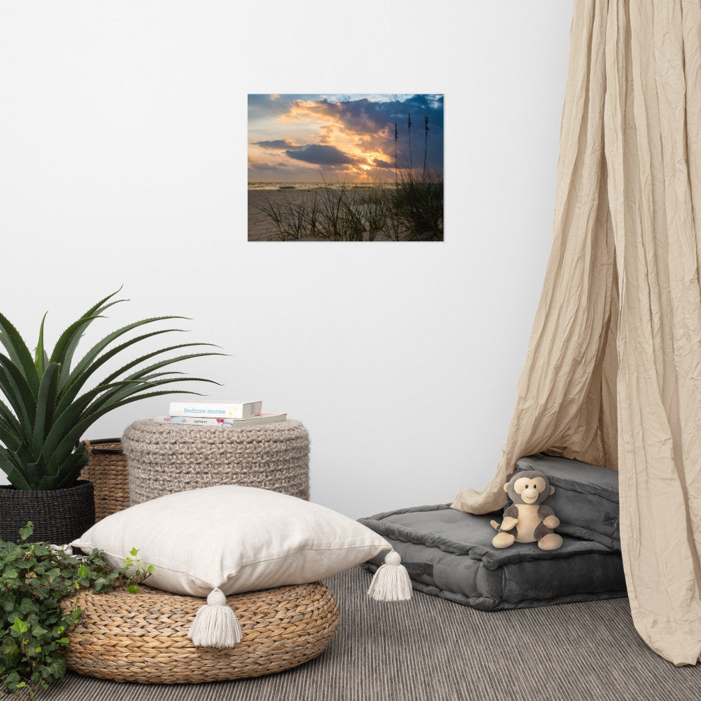 Coastal Style Wall Decor: Anna Maria Island Cloudy Beach Sunset 2 Print, 18" X 24"