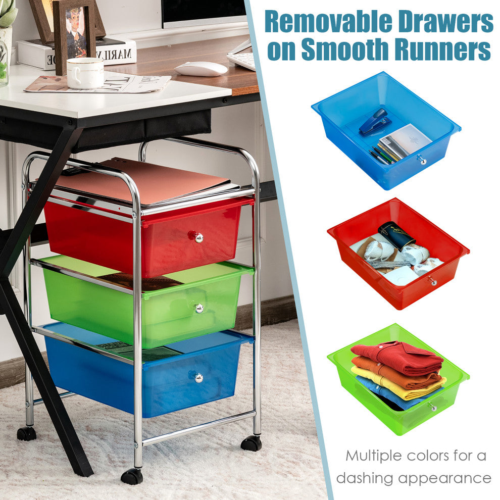 3-Drawer Cart Storage Bin Organizer Rolling w/Plastic Drawers  Rainbow