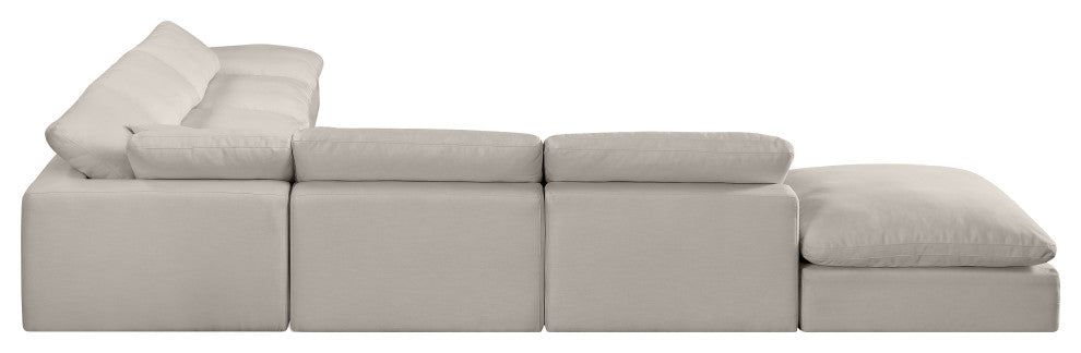 Comfy Upholstered L-Shaped Modular Sectional, Beige, 7-Piece: 4 Armless Chair, 1 Corner Chair, 2 Ottoman, Linen Textured Fabric