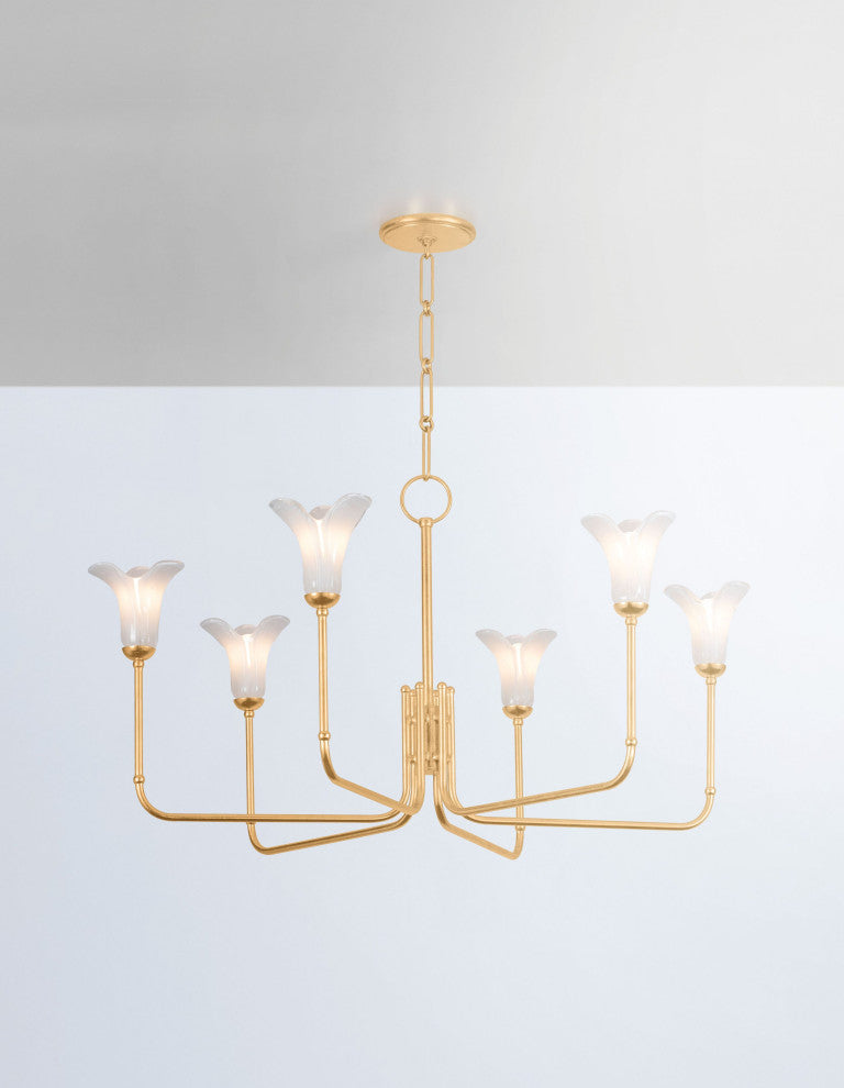 Montclair 40" Wide 6-Light Vintage Gold Leaf Chandelier