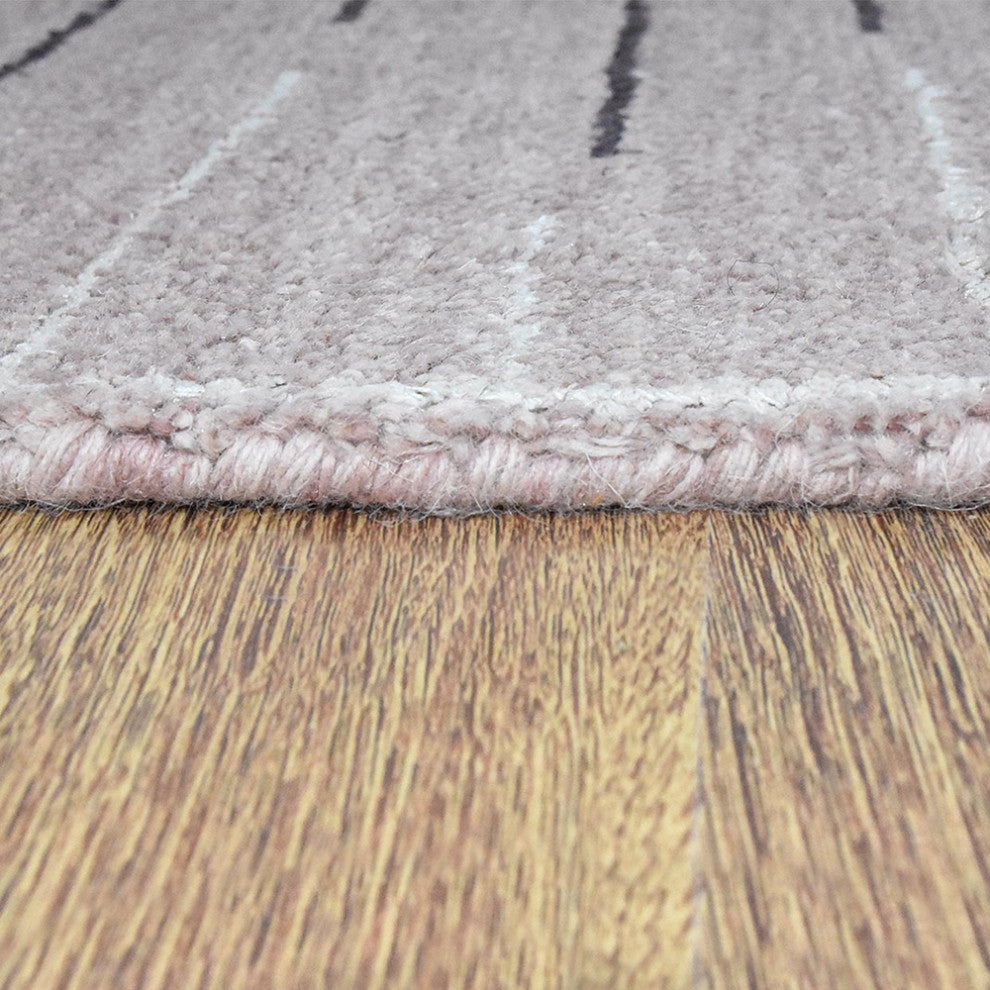 Hand Knotted Wool Area Rug Abstract Brown White