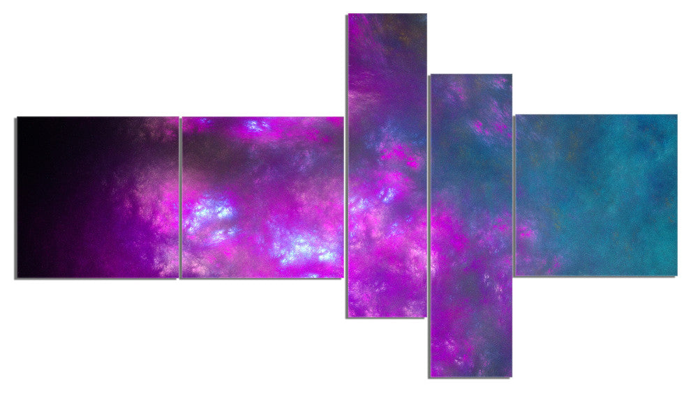 Purple Blue Starry Fractal Sky, Abstract Canvas Art Print, 60"x32", 5 panels