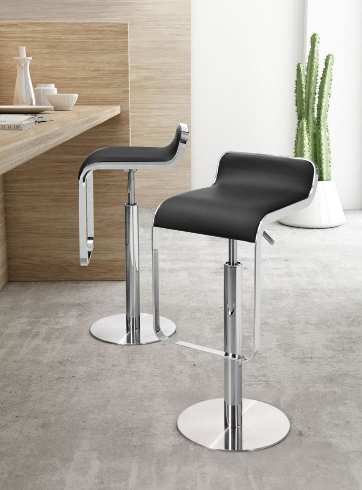 Bar Stool Chair Barstool, Faux Vinyl Leather, Steel, Black, Chrome, Cafe Bistro